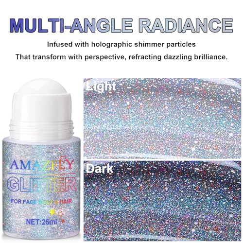 1PC Roll-on Holographic Body Glitter Gel for Body, Hair, Face, Chameleon Color Changing Glitter Gel Under Light, Chunky Me...