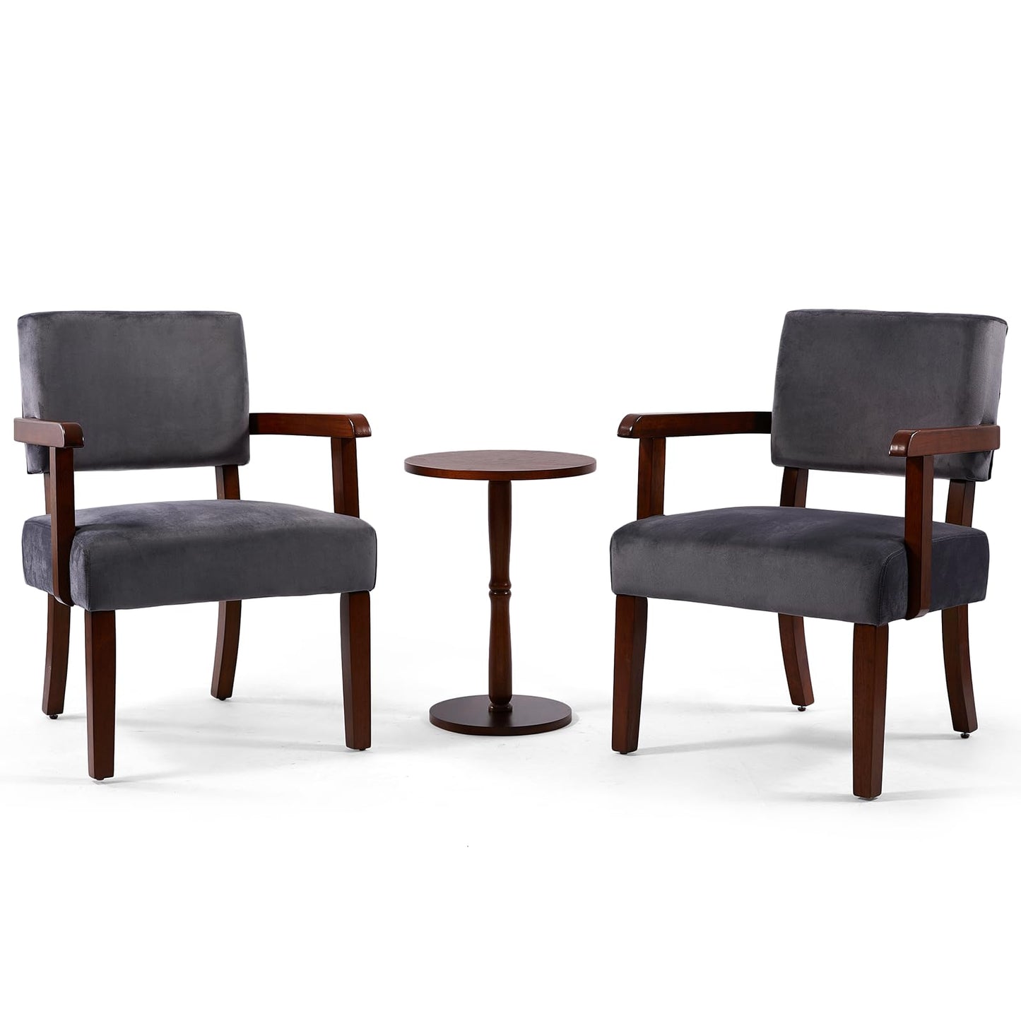 FAGAGA Accent Chair Set of 2 with Table, Living Room Chairs with VelvetSoft Seat and Armrests for Living Room Bedroom Reading Room Waiting Room (Greyvelvet)