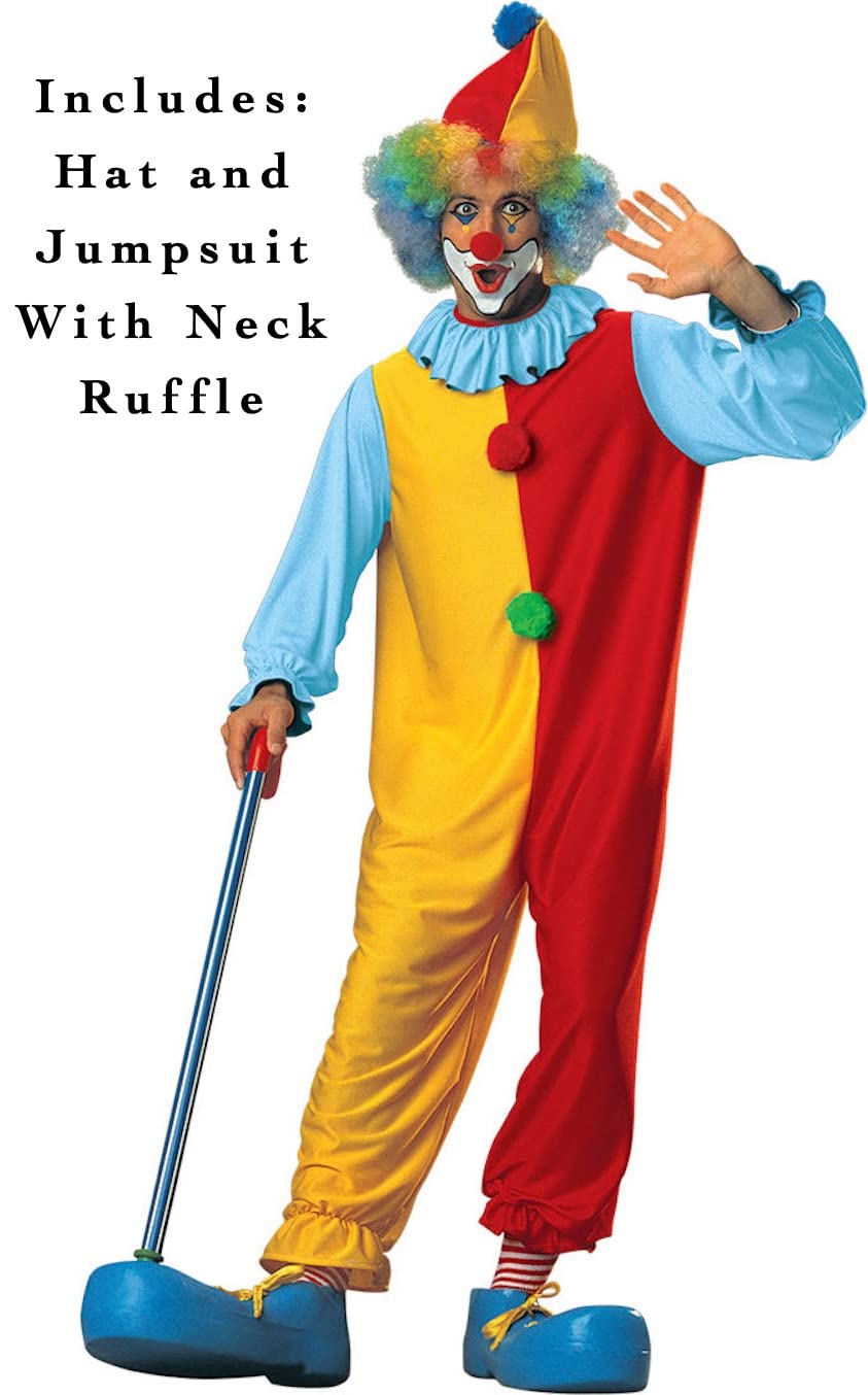 Classic Clown Adult Costume, Blue, Yellow & Red, Standard Size-fits up to 44 Jacket