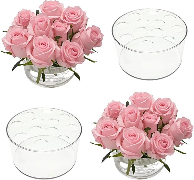 4PCS Acrylic Flower Vase for Centerpieces, 5.51" 12 Holes Clear Round Vase, for Wedding Birthday Party Table Decor Indoor/...
