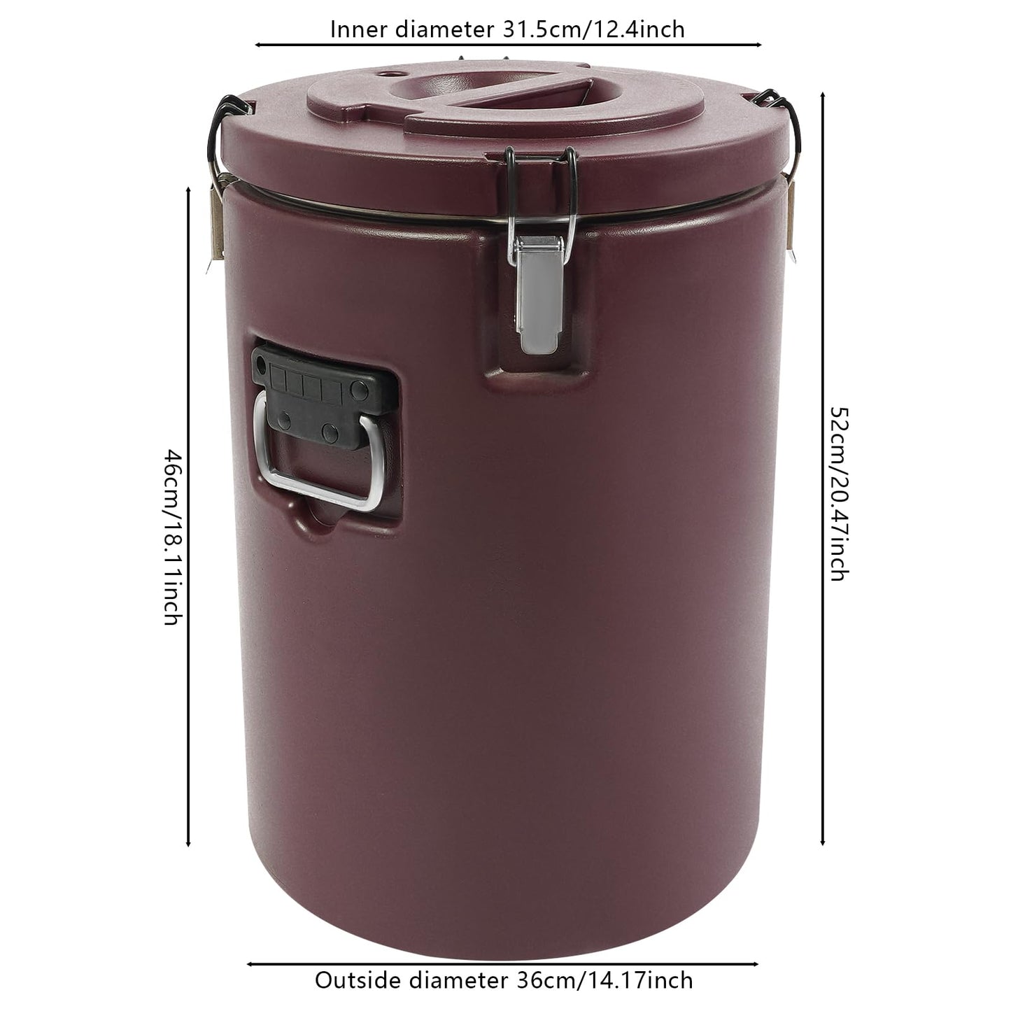 LOYALHEARTDY Commercial Insulated Food Container, 42QT/10.6Gal Insulated Soup Container Bucket Commercial Food Warmer Insulation Barrel for Hot or Cold Food for Restaurant, Canteen, Home (Brown)