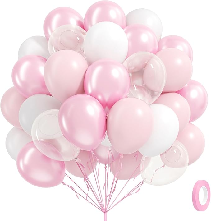 60pcs Pink and White Balloons 12inch with Clear Pastel Pearl Pink Balloons for Wedding Bridal Baby Shower Shower Birthday ...
