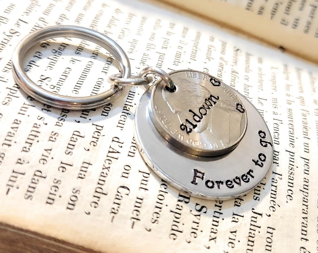 21st Anniversary, Traditional 2004 Nickel, 21 Down and Forever To Go Key Chain, Wedding Anniversary