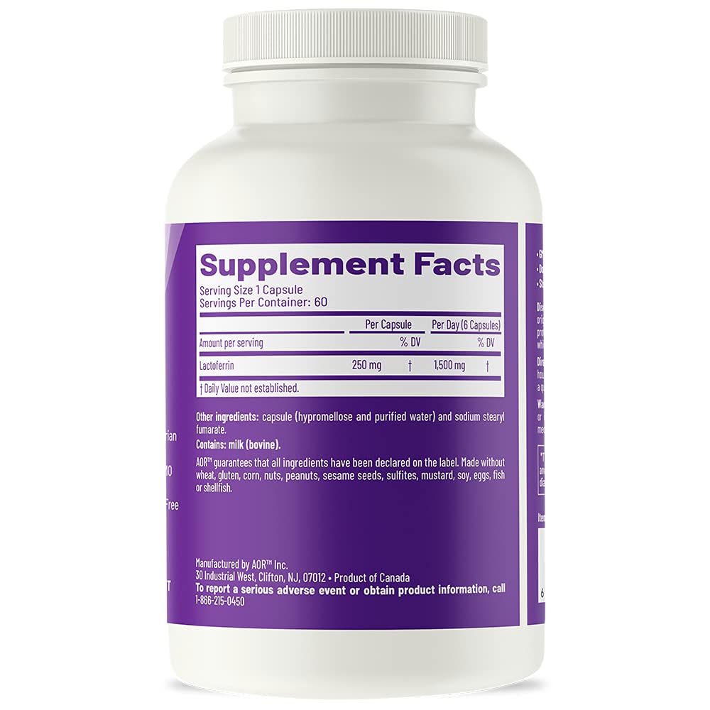AOR, Lactoferrin - 250, Lactose Free Natural Supplement to Support Iron Absorption and Immune Modulation, 60 Servings (60 Capsules)