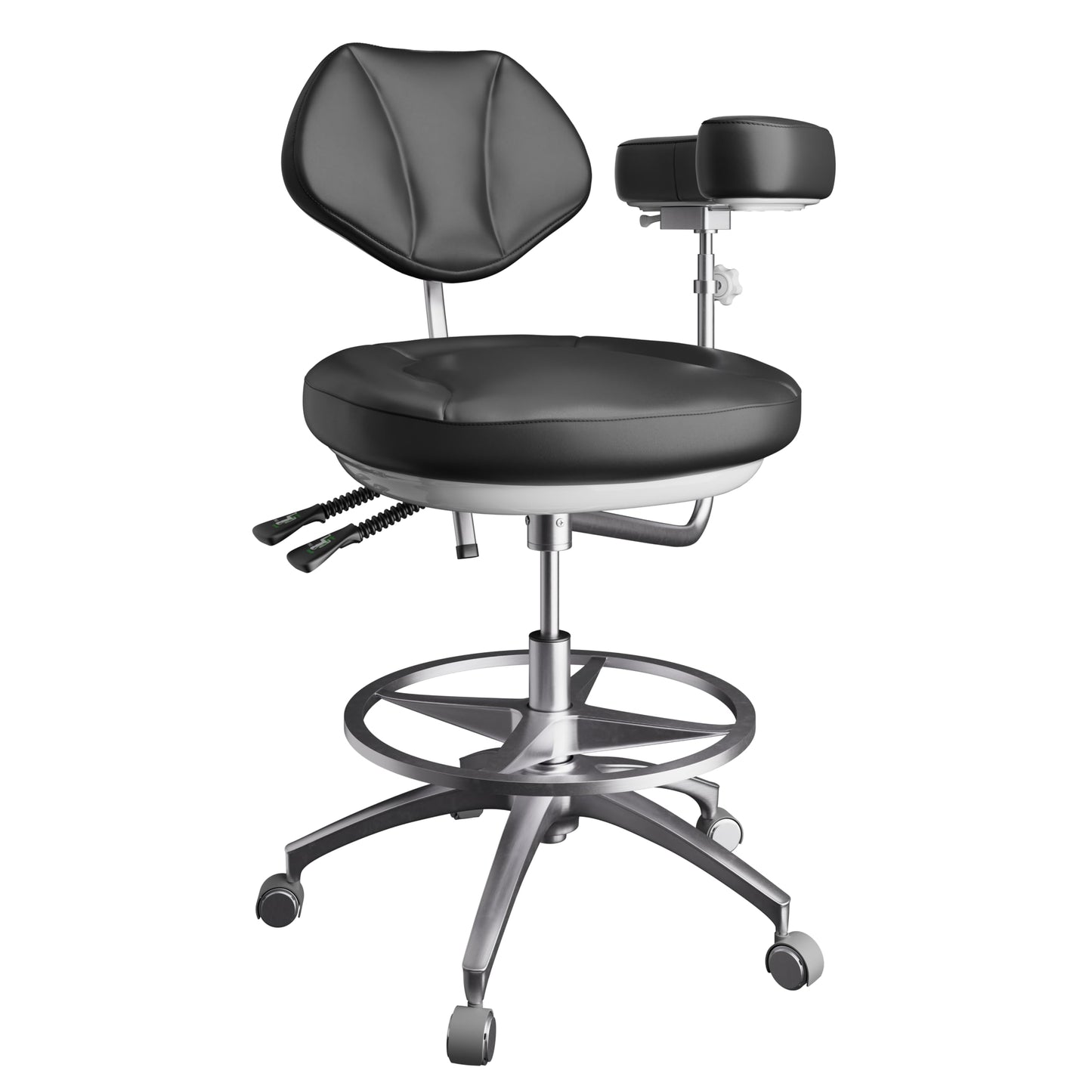 Dental Assistant Chair Ergonomic Medical Adjustable Rolling Stool with Back Support Rotatable Armrest for Clinics Dentist Tattoo Office,Salon,Laboratory - Black