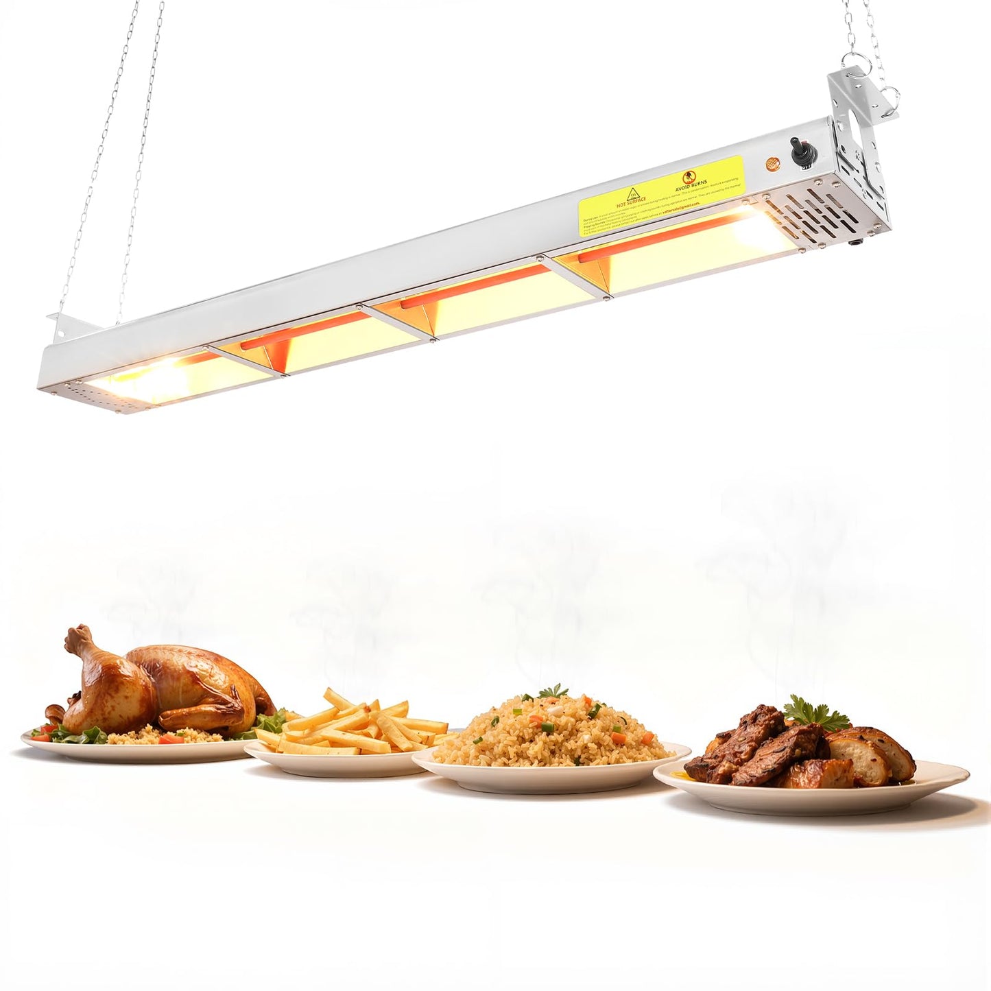 Hiteemer 42-Inch Food Heat Lamp - 1000W Commercial Food Warmer Lamp Overhead Stainless Steel Catering Heat Lamps Electric Strip Heater for Restaurant Buffet Parties Kitchen, Silver 115V