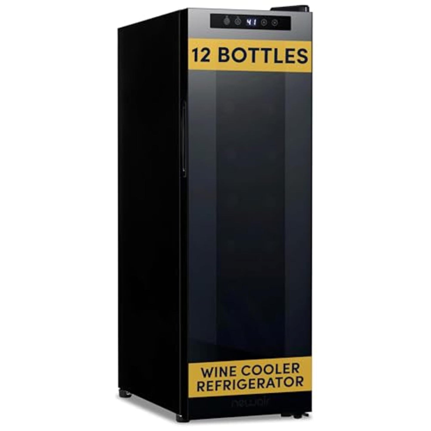 NewAir 10" Wine Fridge for 12 Bottles | Freestanding Wine Cooler Refrigerator with Glass Door | Compact Countertop Storage with Precision Cooling & Quiet Operation | Black