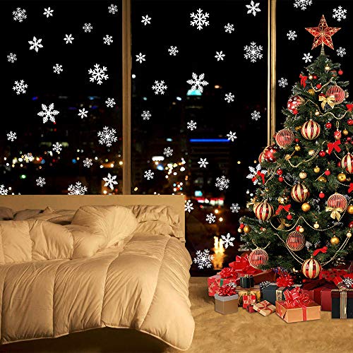 LUDILO 135Pcs Christmas Window Clings Snowflakes Window Decals Static Window Stickers for Christmas Decorations Windows Dé...