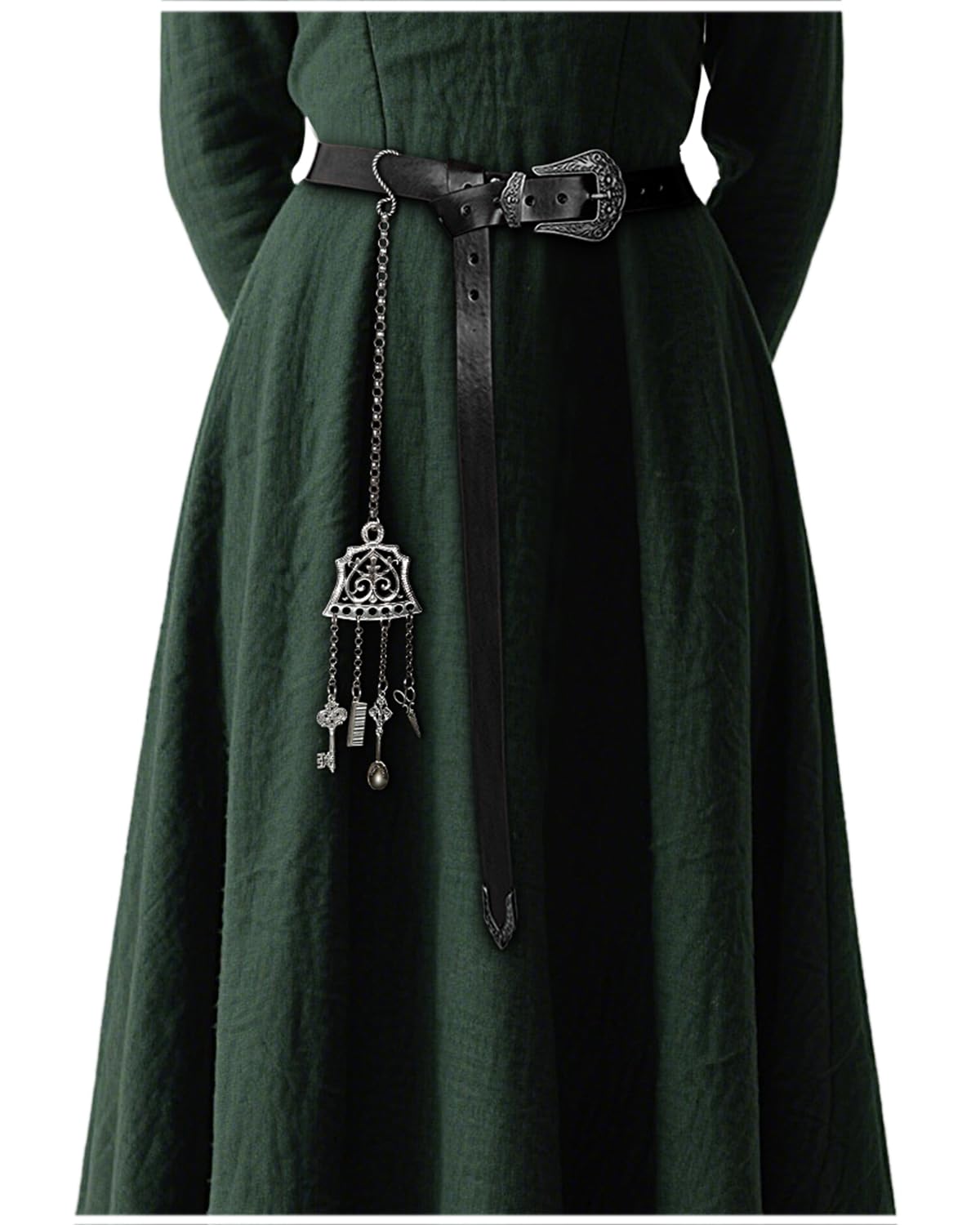 L'VOW Viking Leather Belt with Detachable Hanging Waist Chain Renaissance LARP Accessory Medieval Cosplay, Black