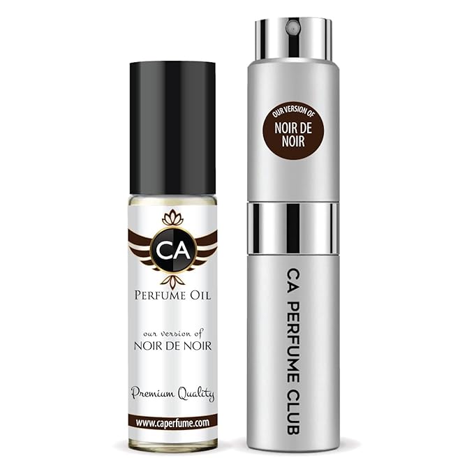CA Perfume Duo Impression of Noir De Noir For Women And Men Perfume Layering Set Long Lasting Travel Size EDP + Body Oil Roll-On Bottle 0.27 Fl Oz+0.33 Fl Oz