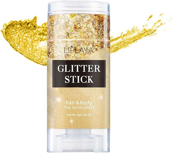 Gold Body Glitter Stick, Holographic Sequins Sparkling Neon Accessories Makeup Outfit Party Hair and Body Glitter Gel Makeup.