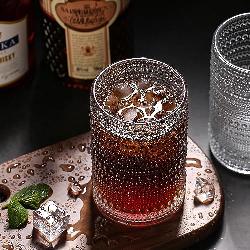 Dingerjar Hobnail Drinking Glasses set of 6（13 oz） Hobnail Water KItchen Glassware, Embossed Vintage Juice Glasses Tall Ba...