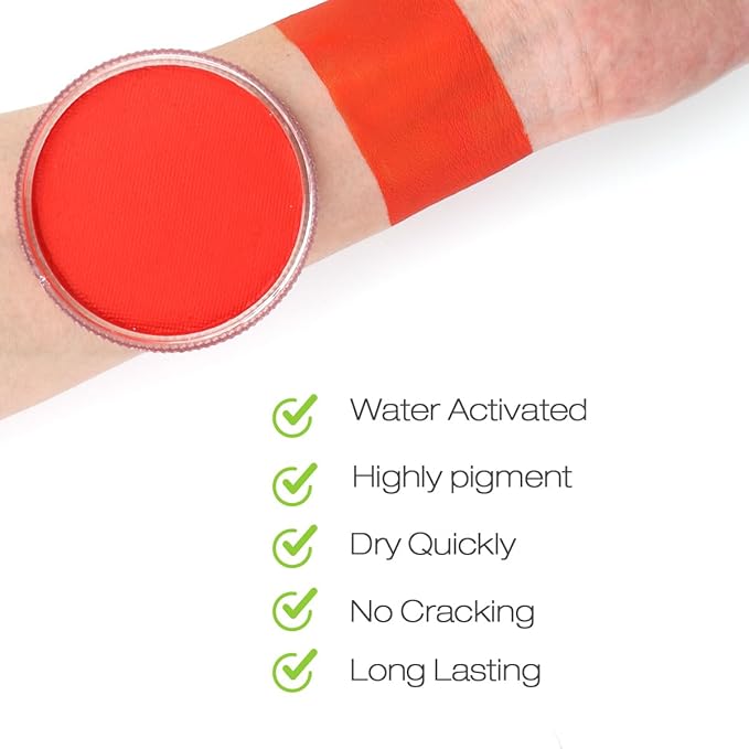 Bowitzki 30g Professional Face Paint Body Paint Water Based Face painting Makeup Safe for Kids and Adults Split Cake Single Color Halloween Christmas Party- Orange