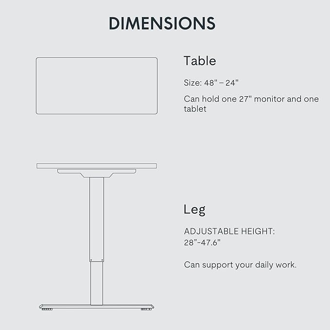FLEXISPOT EN1 One-Piece Standing Desk, 48"x24" Seamless Desktop Electric Height Adjustable Desk for Home Office, Multi-Monitor Setups & Easy Assembly, White