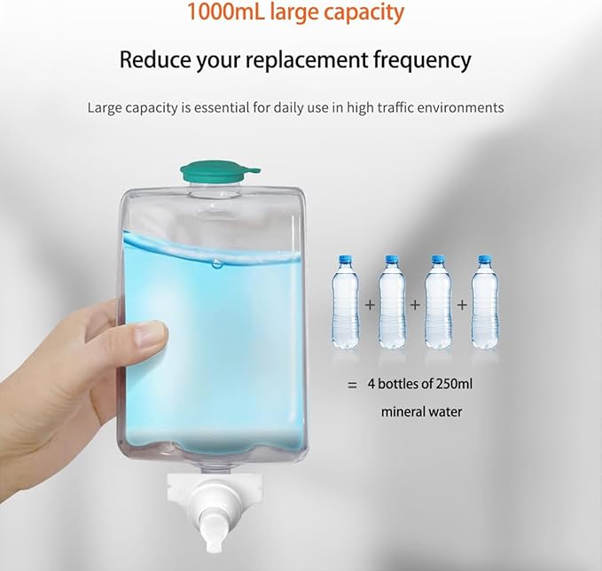 Hand Press Foaming Soap Dispenser, 35oz (1000ml) Refillable Wall Mount Soap Dispenser, Durable ABS Plastic, for Commercial & Home, Semi-Transparent Black, CHUANGDIAN