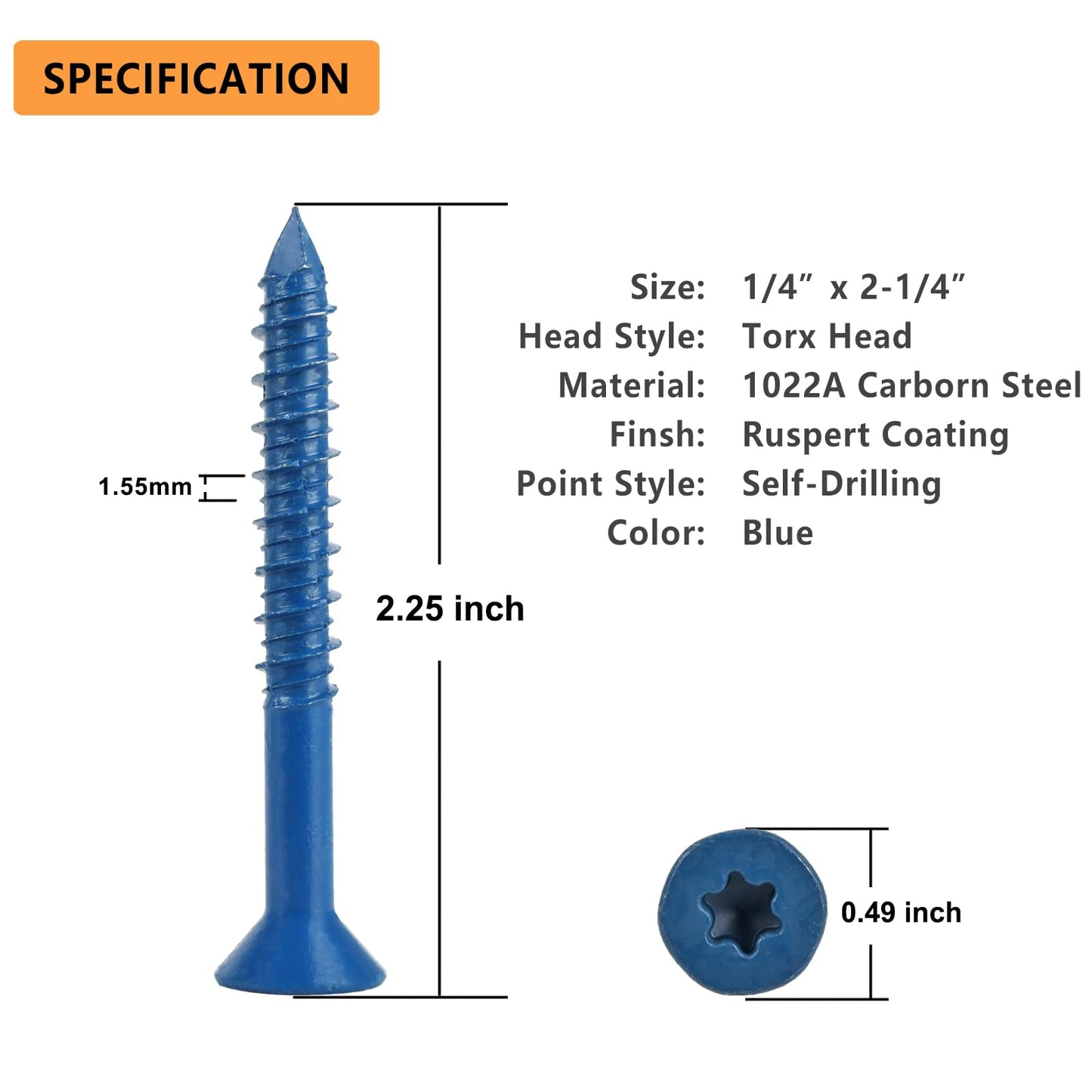 Allkeen 1/4" x 2-1/4" Concrete Screws, Anchoring to Masonry, Brick, Block, Cement or Stucco, 30PCS