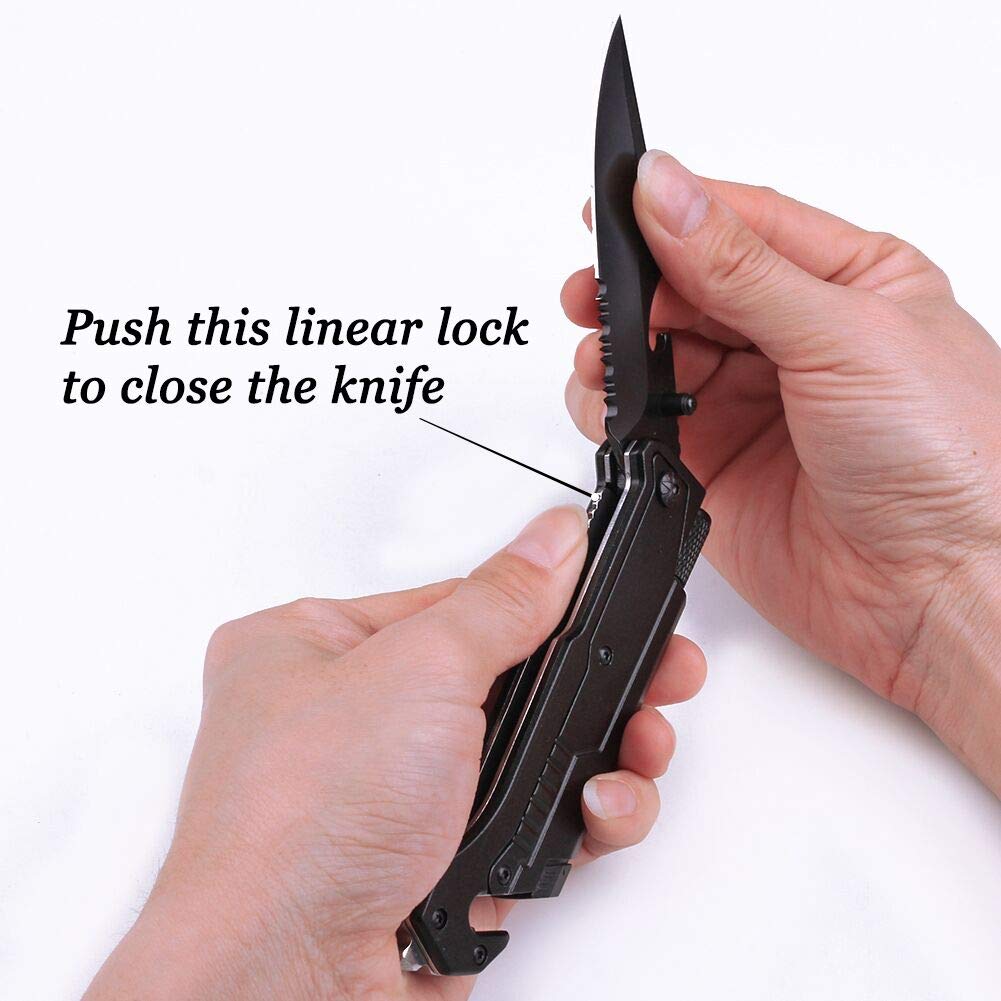 Fanfoobi Husband Birthday Present, Pocket Knife with 6 Functions, LED Light,Fire Starter,Bottle Opener,Seat Belt Cutter,Glass Breaker, Anniversary Present for Men, Boyfriend, Father's Day