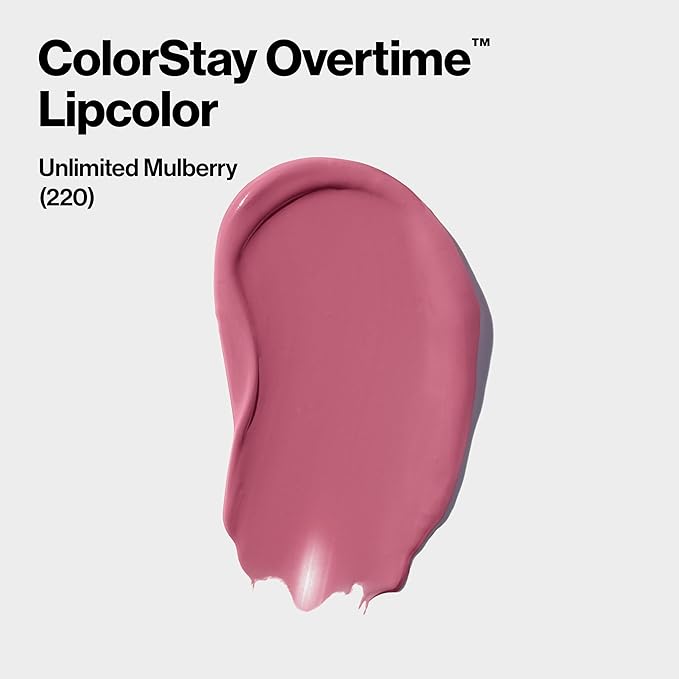 Revlon Liquid Lipstick with Clear Lip Gloss, ColorStay Overtime Lipcolor, Stocking Stuffer for Women, 220 Unlimited Mulberry, 0.07 fl oz