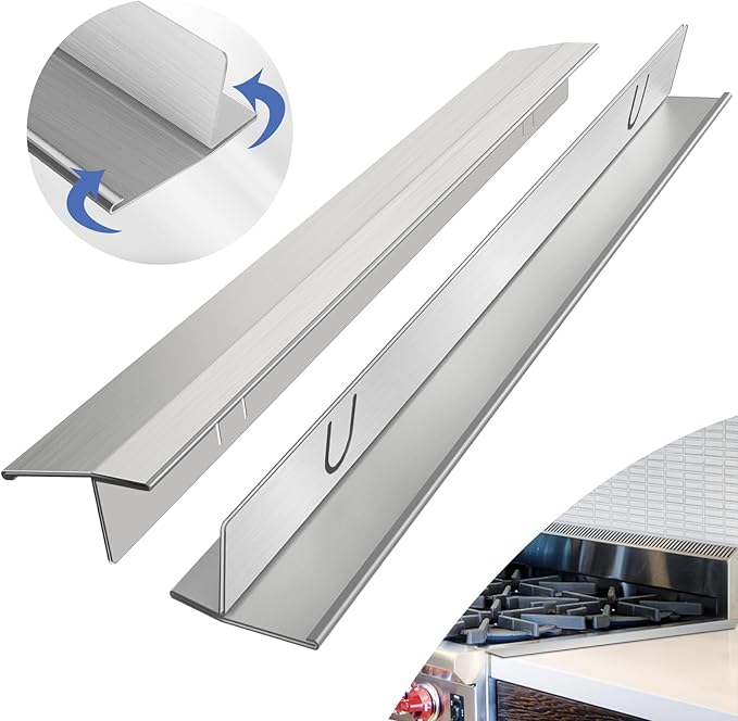 Stove Gap Covers Stainless Steel 2 Packs, 13.8~27.6 Inch Adjustable Heat Resistant Not Sharp Gap Filler, Easy to Clear Sto...