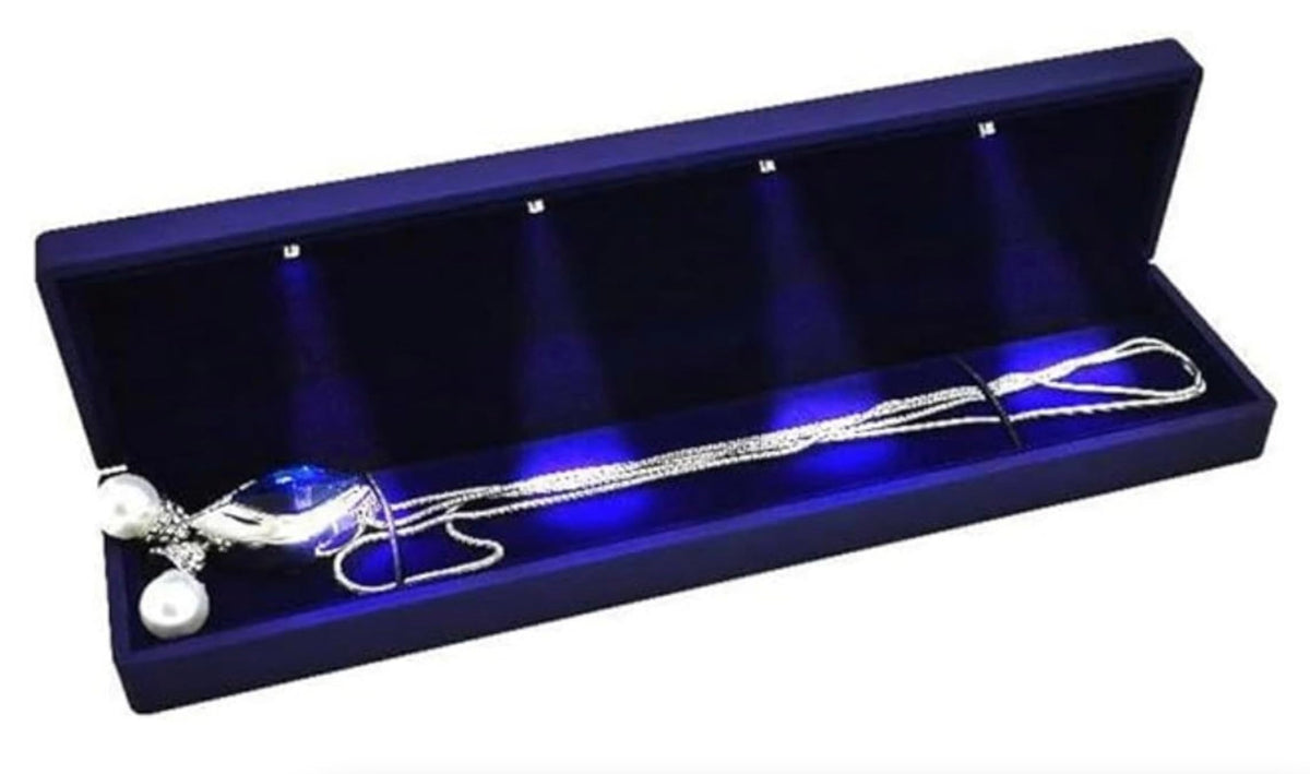 Elegant Luxury Bracelet Long Chain LED Light Jewelry Box for Display, Storage, Gift, Anniversary and Wedding. (Blue)