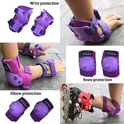 BOSONER Kids/Youth Knee Pads Elbow Pads Wrist Guards Set for 3-15 Years, Child Protective Gear Set for Roller Skates, Cycl...