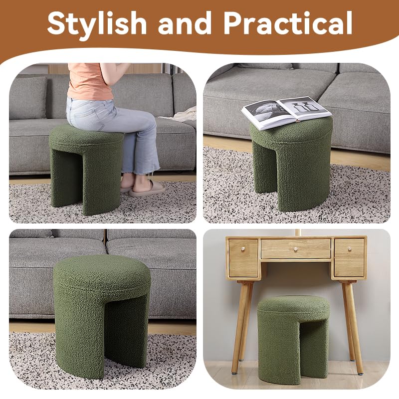 AraSyleon Round Footstool Ottoman Lambswool Dresser Stool Multi-Functional footrest Shoeshine Stool Suitable for Living Room, Bedroom, Children's Room(Green