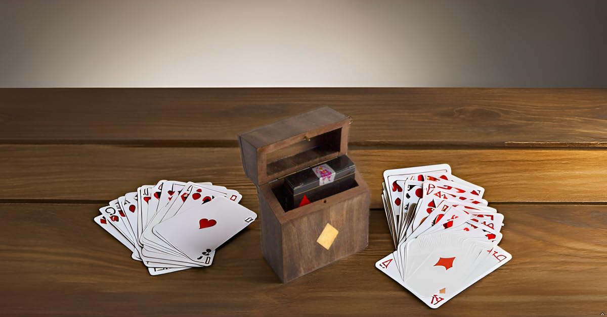 Birthday Gift Ideas Handcrafted Classic Wooden Playing Card Holder Deck Box Storage Case Organizer With Premium Quality 'Ace' Playing Cards Anniversary Housewarming Gift Ideas For Men & Women