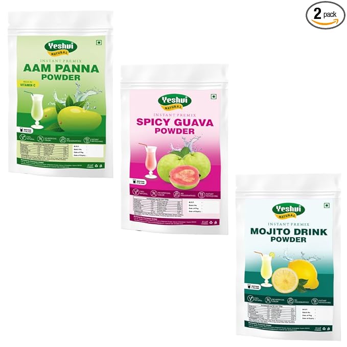 Yeshvi NATURAL Aam Panna Powder & Spicy Guava Powder With Mojito Drink Powder Combo Pack, Instant Drink Mix Powder, Health...