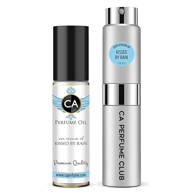 CA Perfume Duo Impression of Kissed by Rain For Women And Men Perfume Layering Set Long Lasting Travel Size EDP + Body Oil Roll-On Bottle 0.27 Fl Oz+0.33 Fl Oz