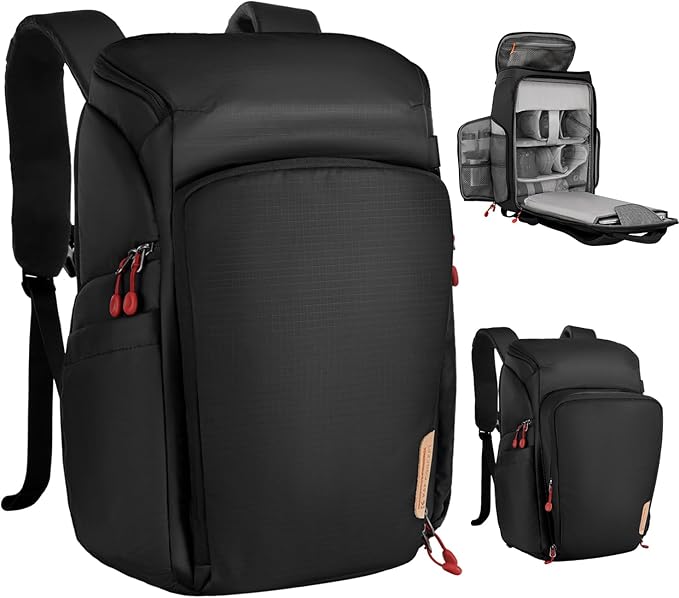 K&F CONCEPT Camera bag Backpack Waterproof 25L Large Capacity Camera Case with Raincover 15.6 Inch Laptop Compartment Comp...