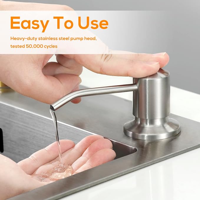Soap Dispenser for Kitchen Sink, Bulit in Soap Dispenser Lotion Dispenser with 17 OZ Large Soap Bottle Refill from The Top, Brushed Nickel Stainless Steel Countertop Pump Head