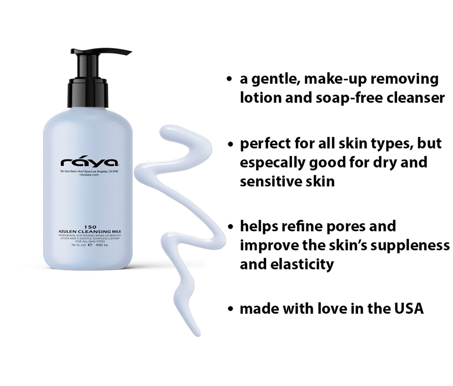 Raya Azulen Facial Cleansing Milk 16 oz (150) | Calming and Refining, Soap-Free Fluid Cleanser and Make-Up Removing Lotion | Mad