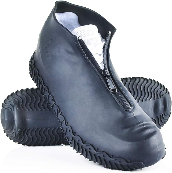 Silicone Waterproof Shoe Covers, Upgrade Reusable Overshoes with Zipper, Resistant Rain Boots Non-Slip Washable Protection for Women, Men (M (Women 5-7, Men 5-6), Black)