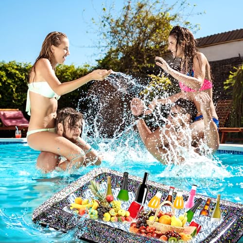 Inflatable Glitter Serving Bar 3Pcs with Drain Plug, New Years Eve Party Supplies Indoor Outdoor BBQ Picnic Luau Pool Part...
