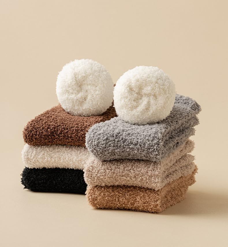 Kelabia Women Fuzzy Warm Fluffy Thick Slipper Aesthetic Fleece Long Socks (7 Pair, Onesize)