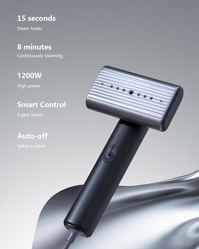G9 Pro Smart Handheld Steamer for Clothes – Global Voltage Adaptation(100-240V), Palm-Sized & Lightweight (1lb), Dual Steam Modes, Easy Wrinkle Remover, Auto Shut-Off, Travel & Home Double Use (Metal)
