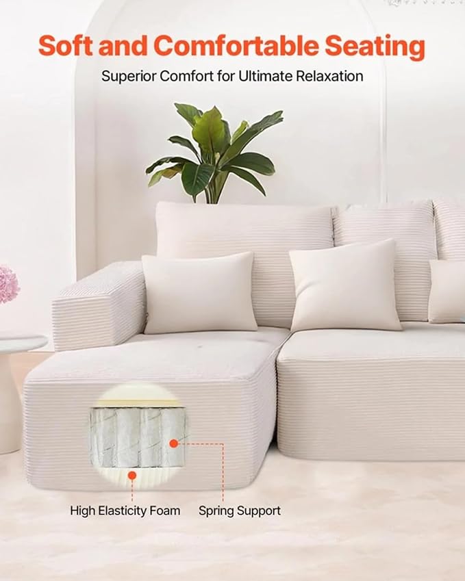 VEVOR Modular Sectional Sofa, Sectional Couch for Living Room, L Shaped Sofa with High Rebound Sponge, Cloud Couch with Cushion for Living Room, Apartment, Beige
