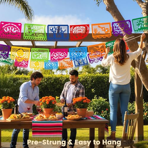 DomeStar Mexican Party Decoration, 18 Feet Plastic Papel Picado Fiesta Banner Cinco de Mayo Garland for Mexican Birthday P...