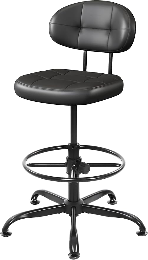 Misolant Armless Drafting Chair, Tall Office Chair no Wheels with Footrest Ring for Standing Desk, Small Faux Leather Executive Vanity Chair with Adjustable Height for Bar Counter Desk Black