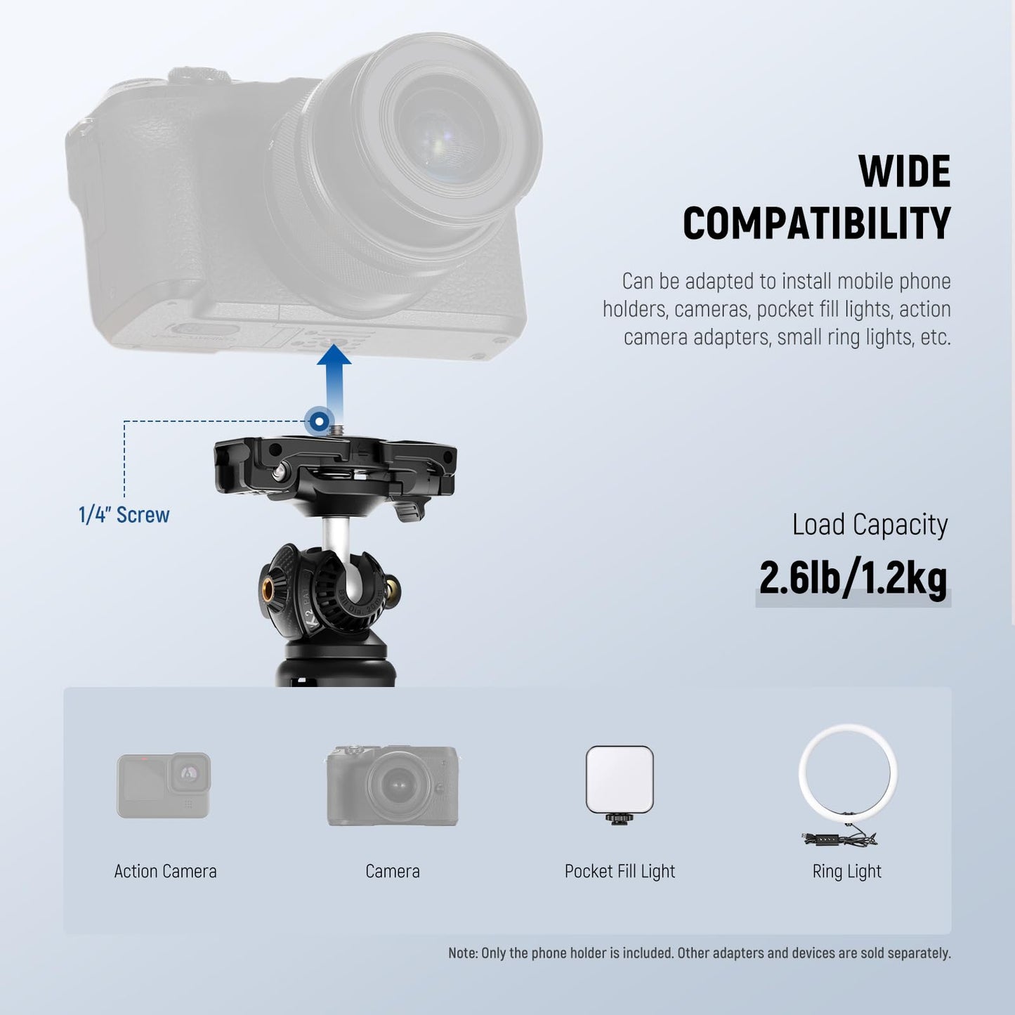 Neewer Tp38 Phone Camera Tripod, 15 Extendable Selfie Stick Metal Stand With Phone Holder, Action Camera Adapter Compatible With