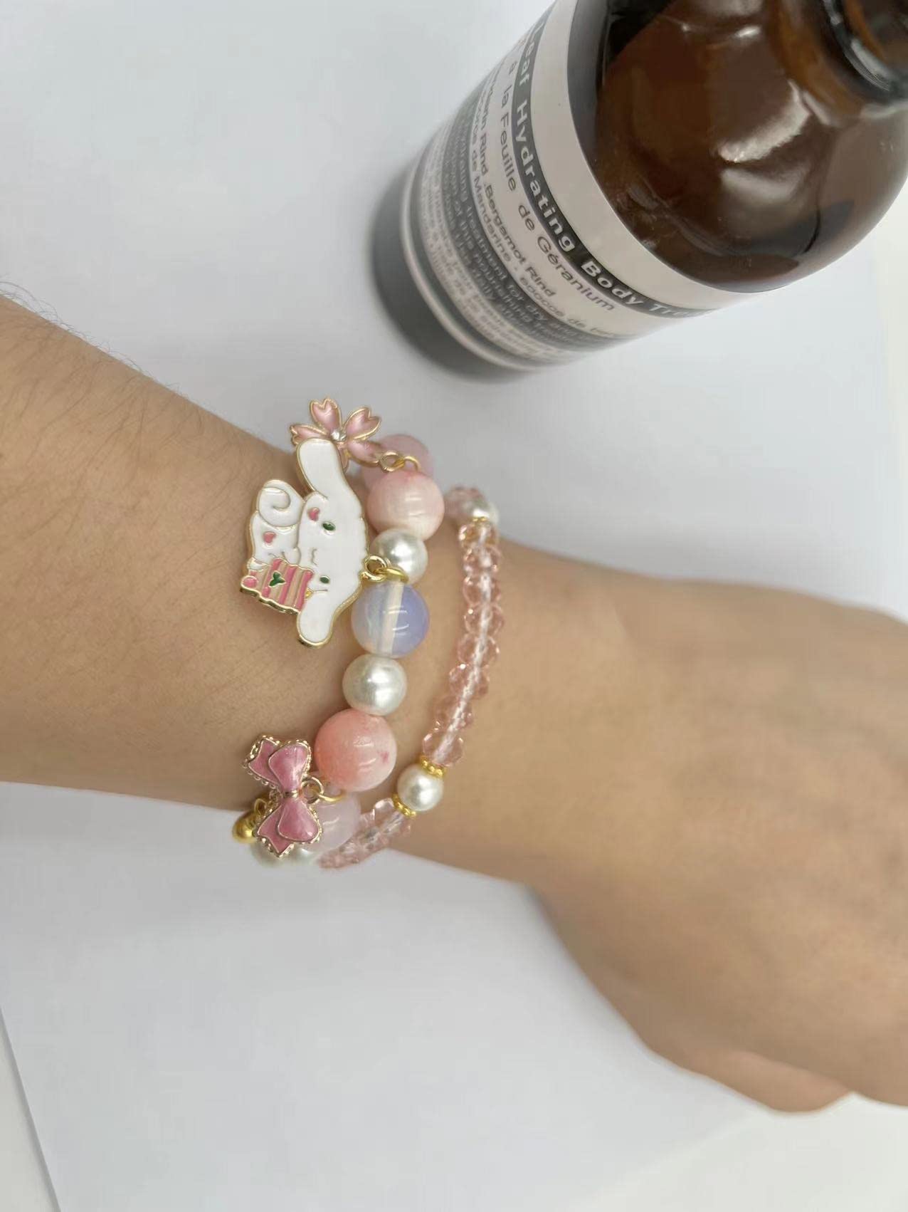 Cinnamoroll Crystal Beads Bracelet Set Cute Cartoon Elastic Beaded Pearl Anime Bracelets Christmas Stocking Stuffers for Women