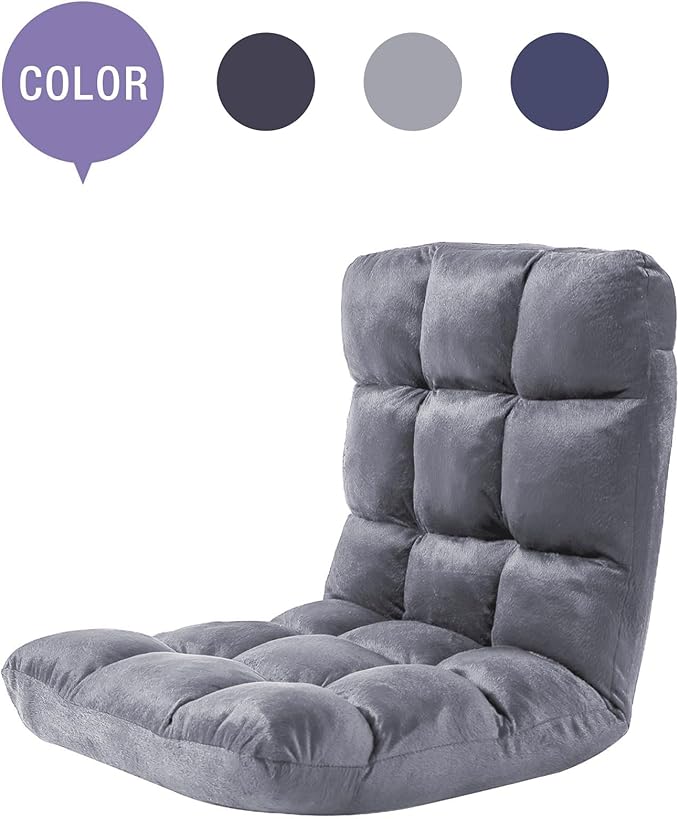 FLOGUOR Indoor 5-Position Adjustable Floor Chair with Back Support Folding Padded Gaming Sofa Chair, Lounge Chair for Adults Video Gaming, Perfect for Meditation, Reading QL050-GR
