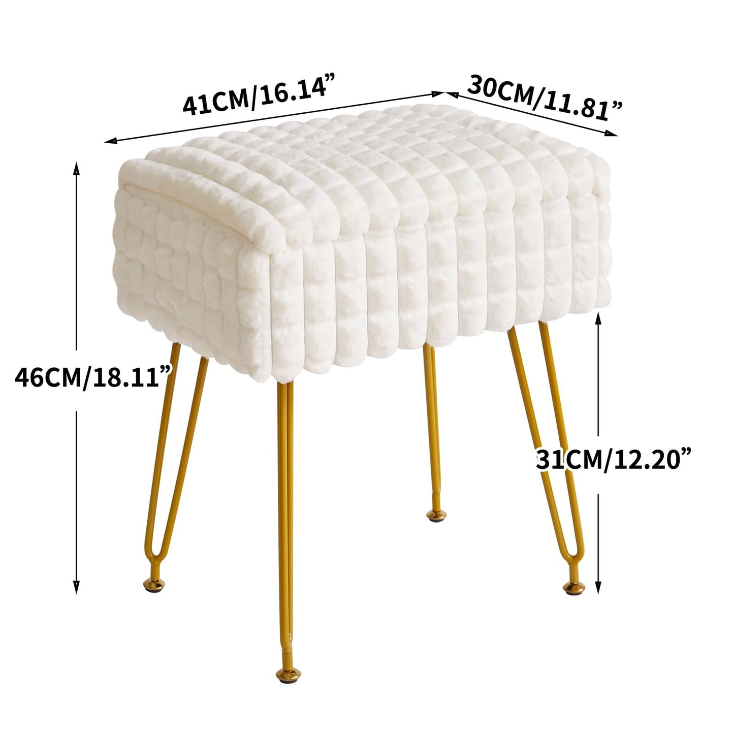 IBUYKE Rectangle Vanity Chair with Storage Space, Footrest Footstool Ottoman, Vanity Stool, Dressing Table Chair, with Anti-Slip Feet, for Makeup Room, Bedroom, Square Grid Pattern, White WBD004W