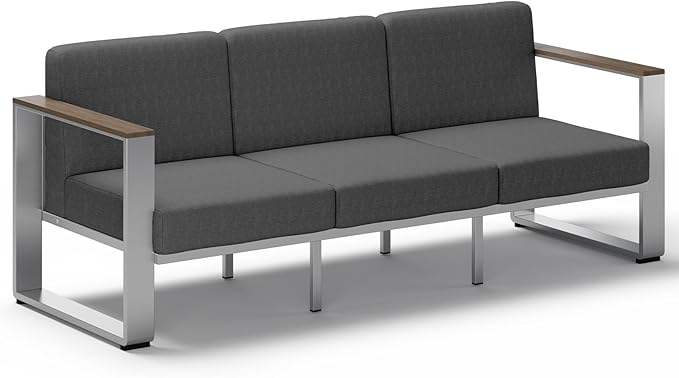 ComfCove Outdoor Aluminum 3-Seat Sofa, Modern Patio Patio Furniture with Wide Seat and Thick Cushions, All-Weather Oversized Couch for Deck, Porch