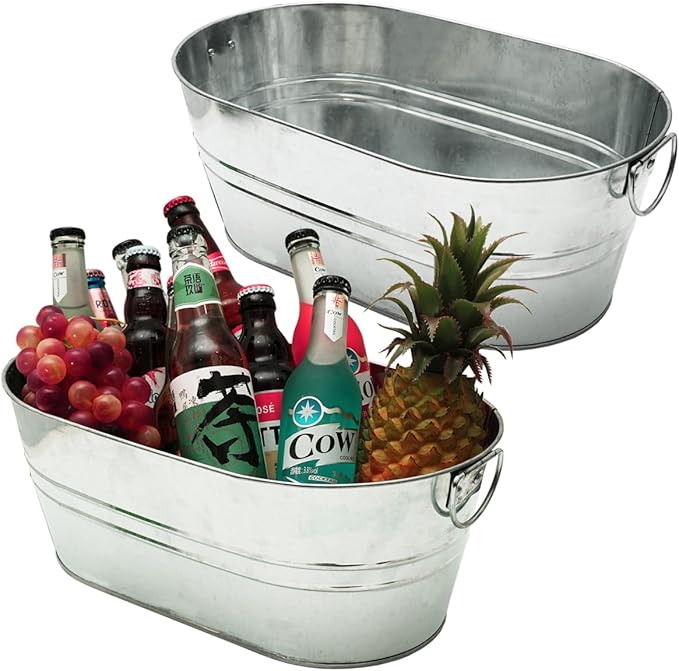 2 Pack Galvanized Tub 3 Gallon Ice Bucket with Handle Large Metal Drink Buckets for Parties Beer Beverage Tub with Carry H...