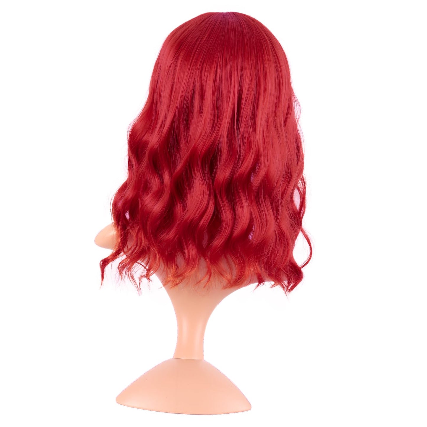 MapofBeauty 14 Inch/35 cm Short Wavy Curly Women Fresh Bright Synthetic Ordinary Flat Bangs Bob Wig (Bright Red)