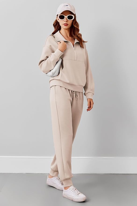 PINSPARK 2 Piece Sets for Women 2025 Fall Travel Outfits Long Sleeve Tracksuit Joggers Sets Half Zip Sweatsuit Matching Set