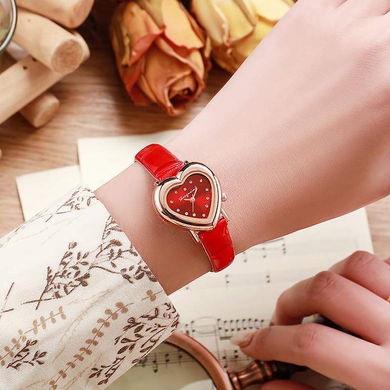 Heart Shape Retro Bracelet Watch for Man Women, Luxe Elegant, Small Dial, Minimalist Design, Chain Strap, Refined Style (Pink)