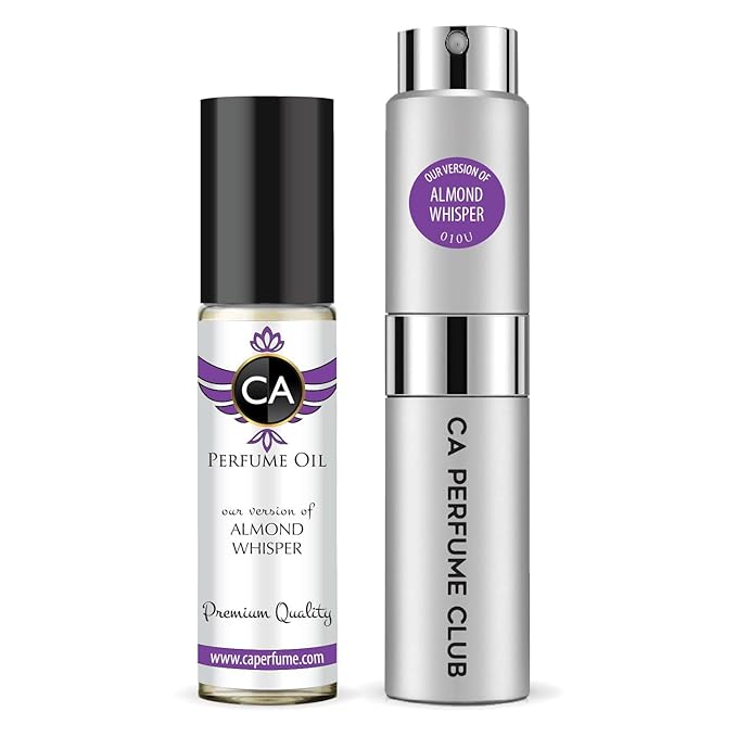 CA Perfume Duo Impression of Almond Whisper For Women And Men Perfume Layering Set Long Lasting Travel Size EDP + Body Oil Roll-On Bottle 0.27 Fl Oz+0.33 Fl Oz