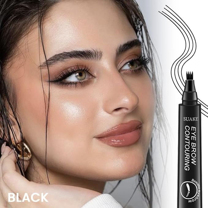 BINGBRUSH Eyebrow Ink Pencil by Brow Stylist -Micro 4 Point Brow Pen Lift & Snatch 2 Eyebrow Pen Kits with 3 Eyebrow Stencil Long-Lasting Waterproof Natural Eyebrow Hair (B-2Pc 05# Black)